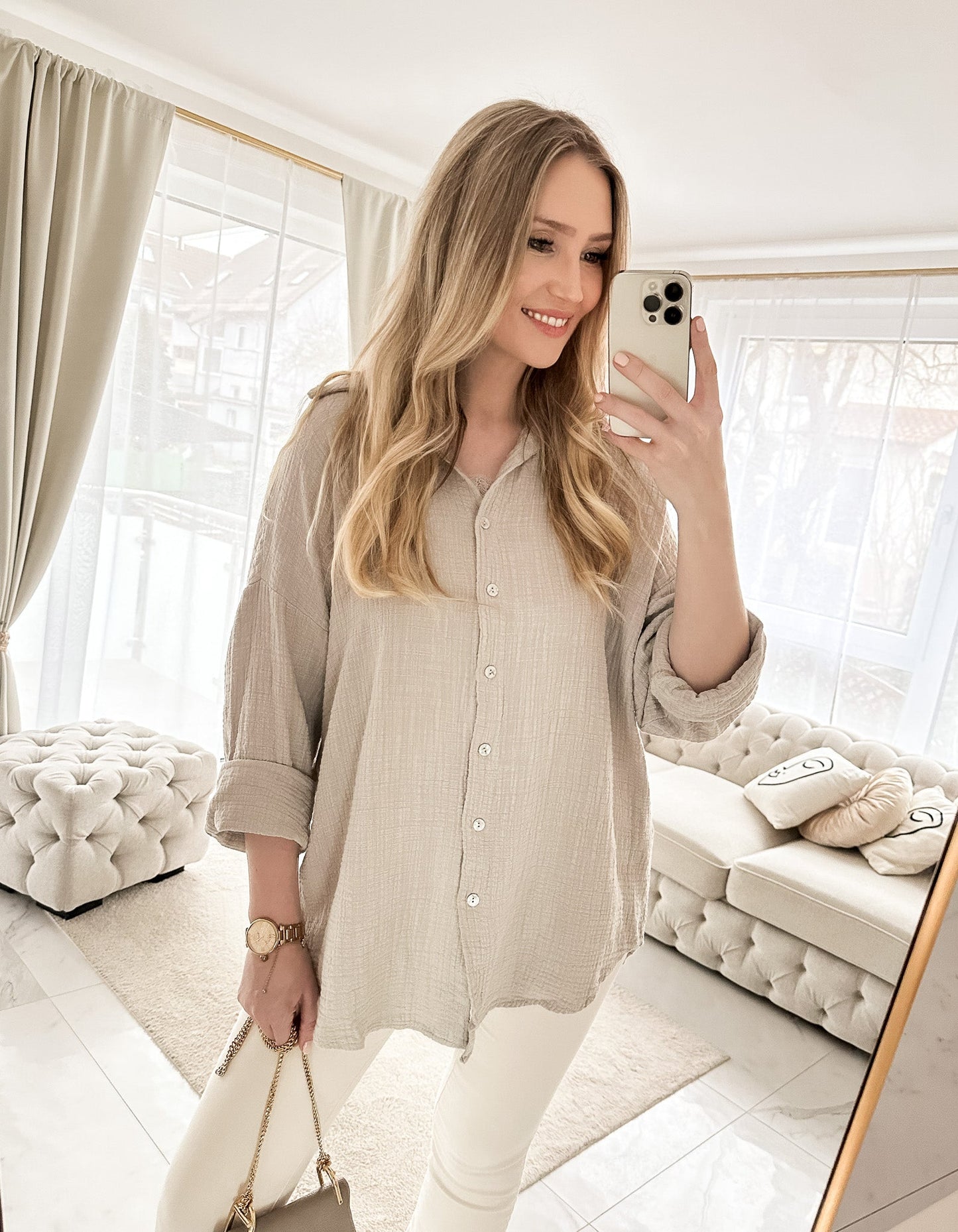 Long-Bluse mit Struktur