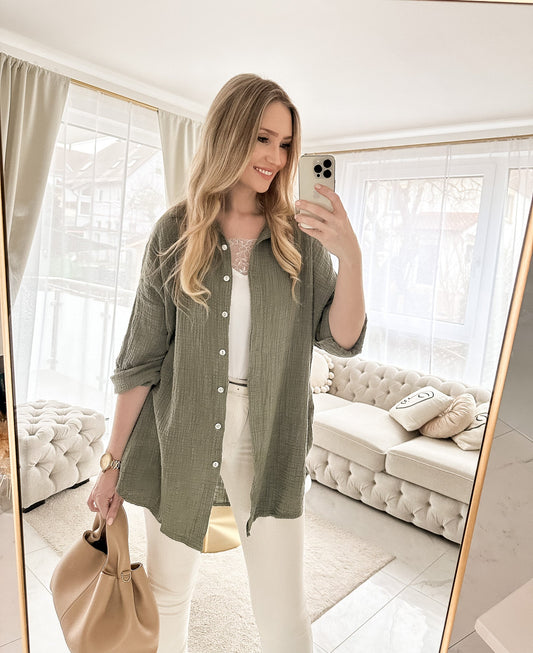 Long-Bluse mit Struktur